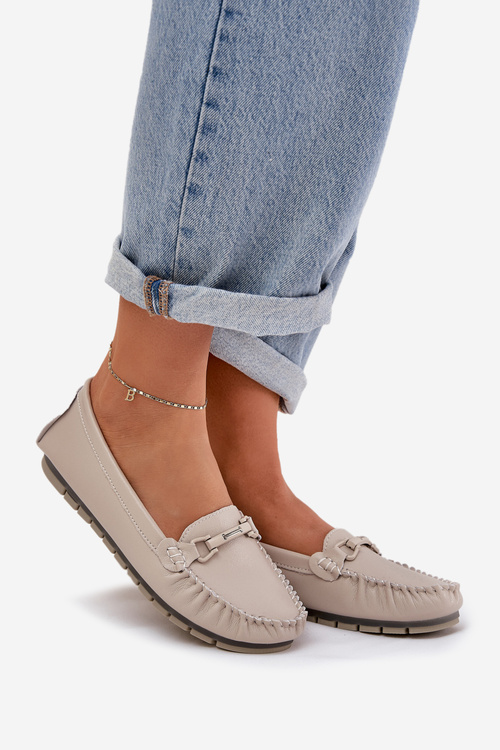 Płaskie Skórzane Mokasyny Z Ozdobą S.Barski LR51-547 Beżowe