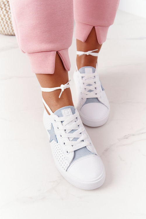 Damskie Skórzane Trampki Z Gwiazdą BIG STAR DD274692 Biało-Niebieskie