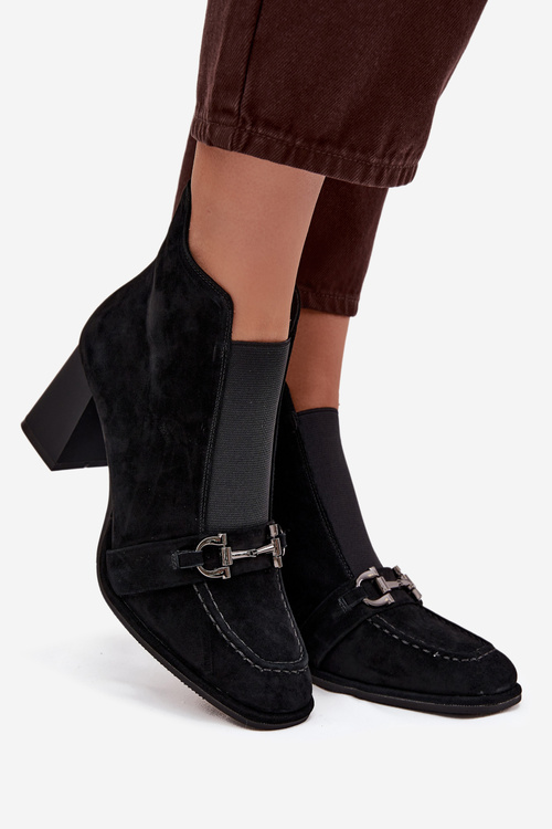 Botki Damskie Z Naturalnego Zamszu Na Słupku Artiker 57C0124 Czarne