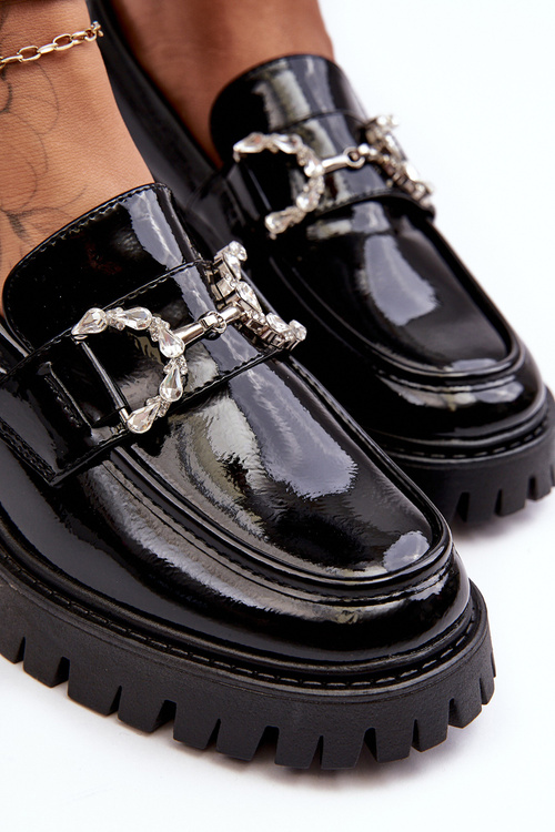 Damskie Lakierowane Półbuty Na Masywnym Obcasie Czarne Lemmitty