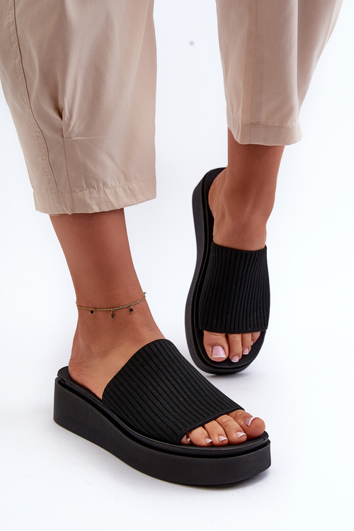 Klapki Damskie Na Platformie Sergio Leone SK083H Czarne