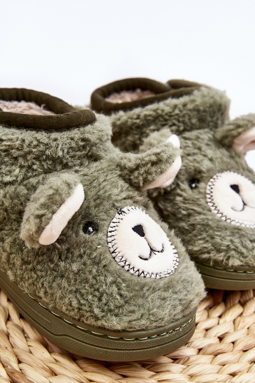 Kapcie Dziecięce Ocieplane Z Misiem Zielone Eberra