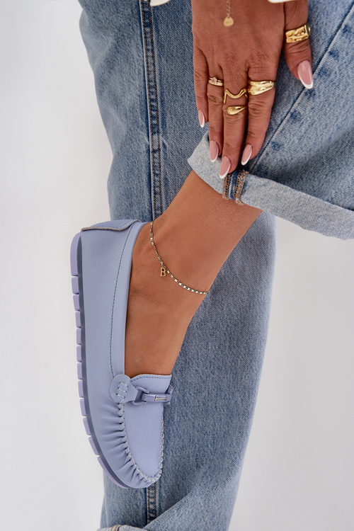 Płaskie Skórzane Mokasyny Z Ozdobą S.Barski LR51-547 Niebieskie