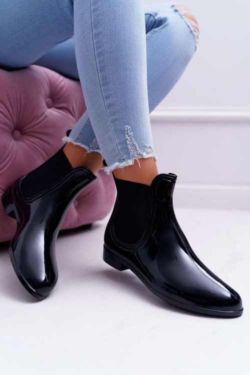 Czarne Damskie Lakierowane Kalosze Sztyblety Mezado