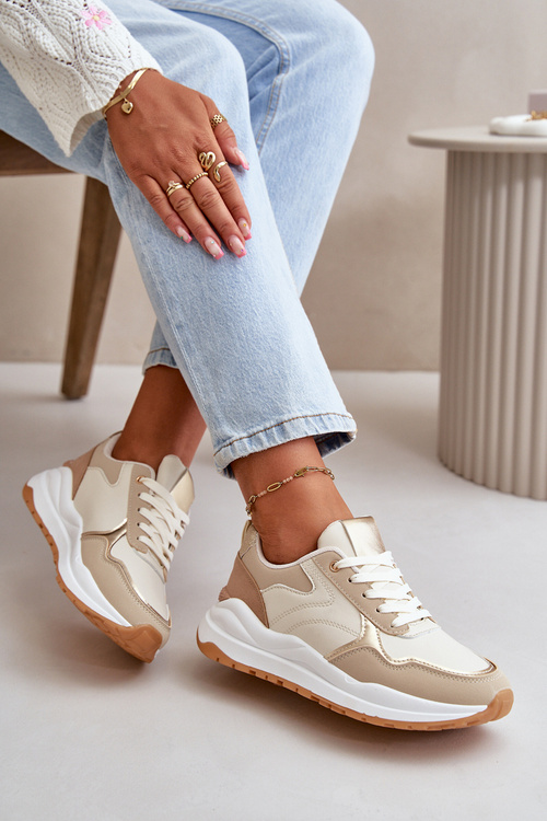 Sneakersy Damskie Na Platformie Z Eko Skóry Beżowe Issatta