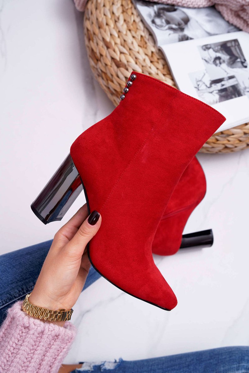 Botki Damskie Na Srebrnym Słupku Czerwone Dimmy