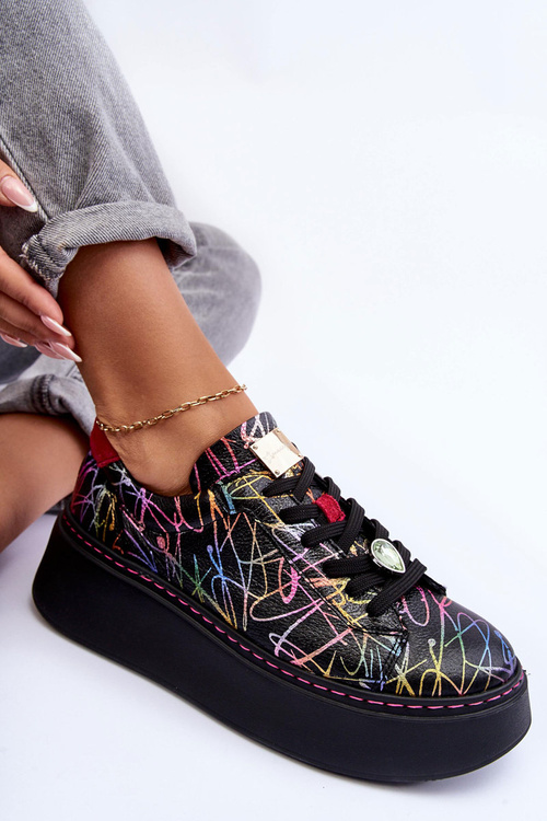 Skórzane Buty Sportowe Na Platformie Maciejka 06191-39 Multikolor