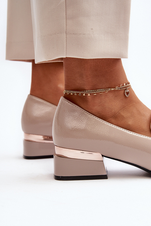 Damskie Półbuty Lakierowane Na Niskim Obcasie Beżowe Marilni