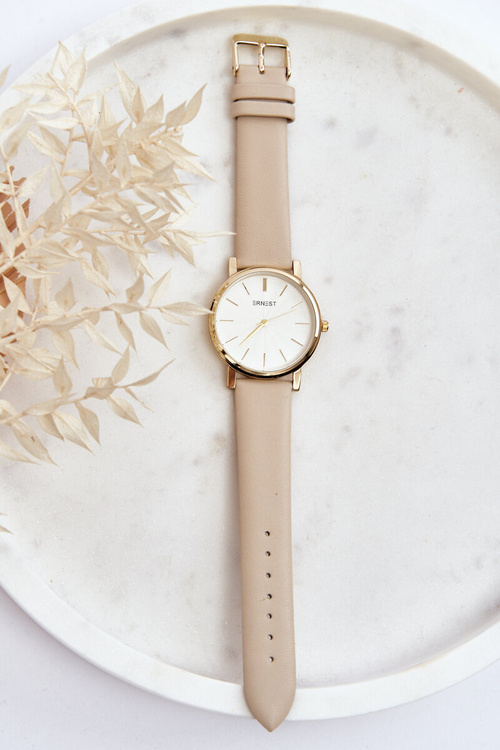 Damski Zegarek Ze Złotą Kopertą Ernest Beżowy Vega