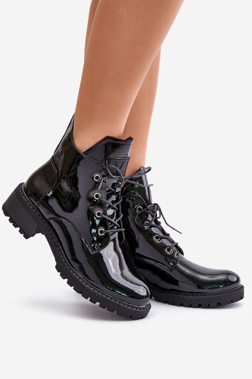 Ocieplane Botki Damskie Na Niskim Obcasie Lakierowane Vinceza 58136 Czarne