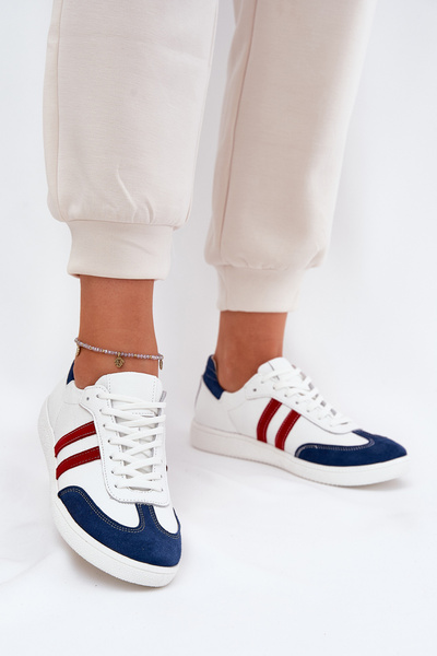 Zazoo N1068 Skórzane Niskie Sneakersy Damskie Biało-Granatowe