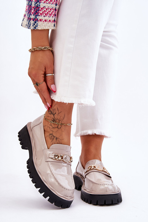 Lakierowane Mokasyny Na Platformie Jasnoszare Ronin