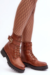 Botki Workery Damskie Na Suwak Z Ozdobą Brązowe Ciossava