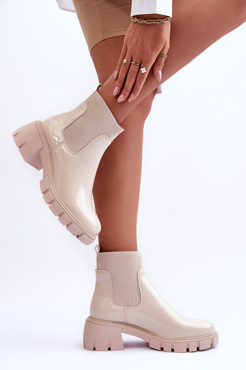 Sztyblety Botki Lakierowane Damskie Beżowe Cirie