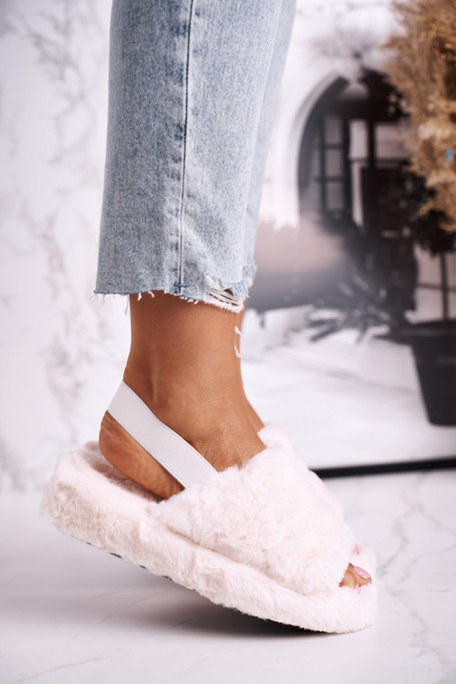 Papcie Damskie na Platformie Futrzane Beżowe Snowflake