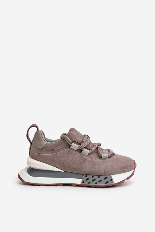 Zamszowe Sneakersy Damskie Na Platformie Z Grubym Sznurowaniem Artiker 54C1463 Szare