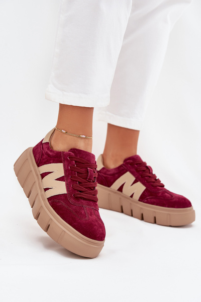 Zamszowe Damskie Sneakersy Na Platformie Vinceza 79561 Bordowe