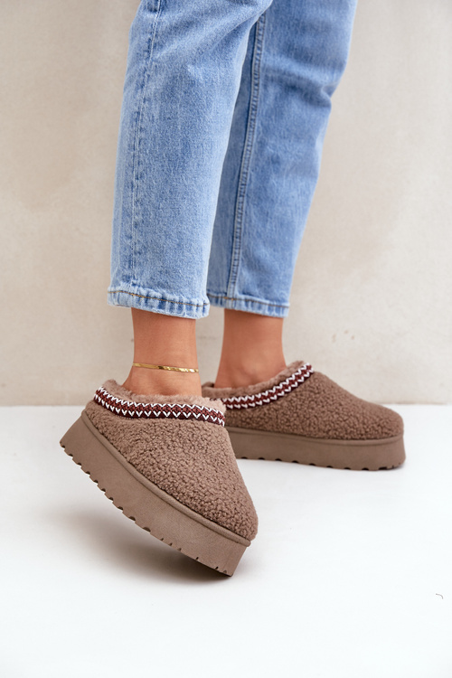 Śniegowce Kapcie Na Platformie Z Futerkiem Typu Baranek Brązowe Ovirissa