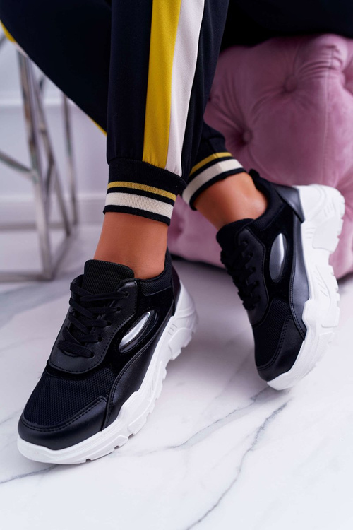 Sportowe Damskie Buty Gruba Podeszwa Czarne HighStep