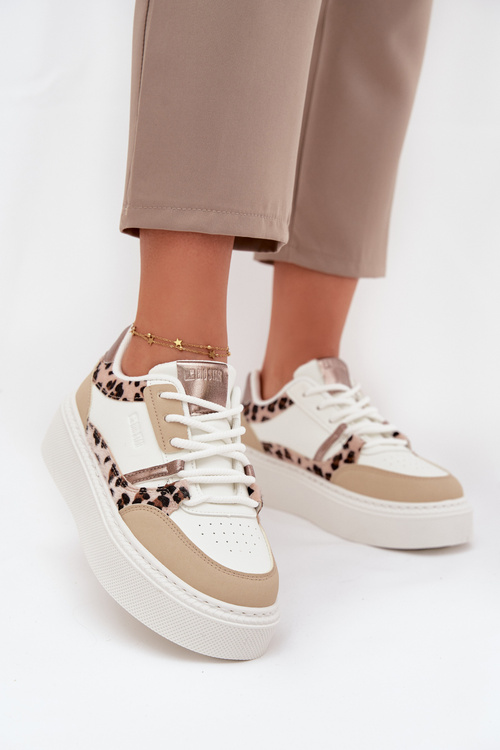 Damskie Sneakersy Na Platformie Big Star SS274357 Panterka Biało-Beżowe