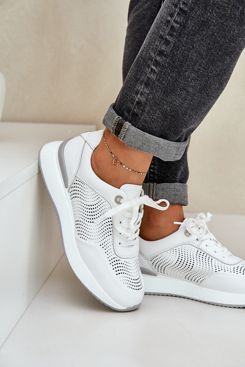 Skórzane Buty Sportowe Sneakersy Damskie S.Barski LR51-551 Białe