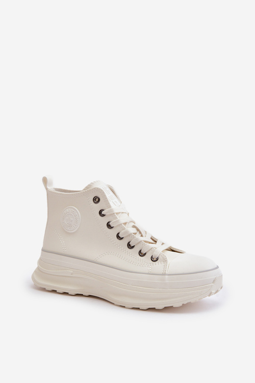 Trampki Damskie Na Platformie Eko Skórzane Big Star OO274064 Białe