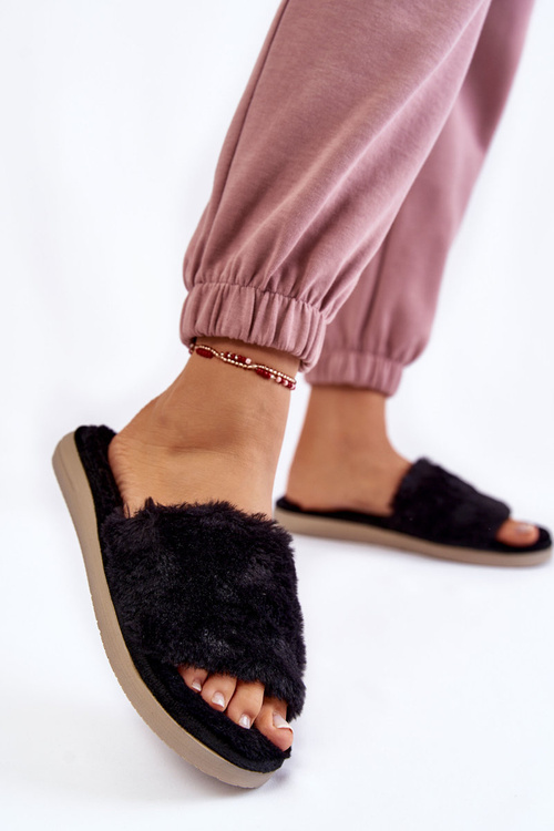 Domowe Papcie Klapki Z Futerkiem Inblu EK-05-014 Czarne