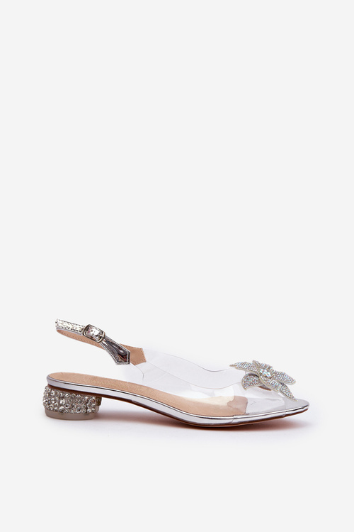 Sandały Transparentne Na Niskim Obcasie Z Ozdobą Srebrne D&A MR38-383