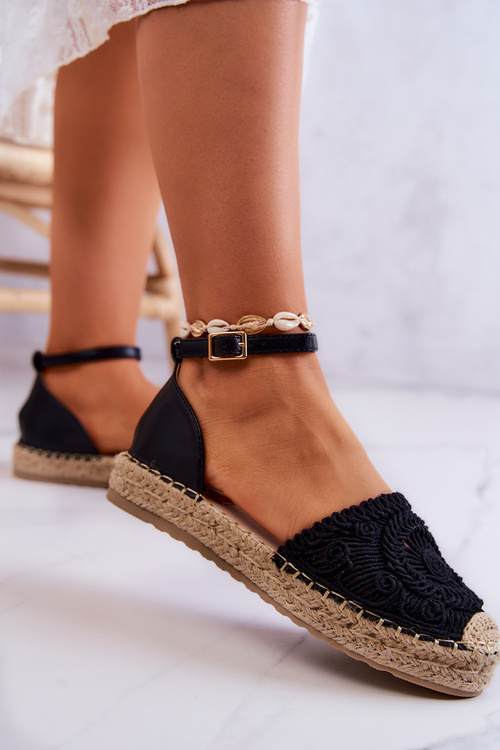 Damskie Espadryle Na Plecionej Platformie Czarne Calise