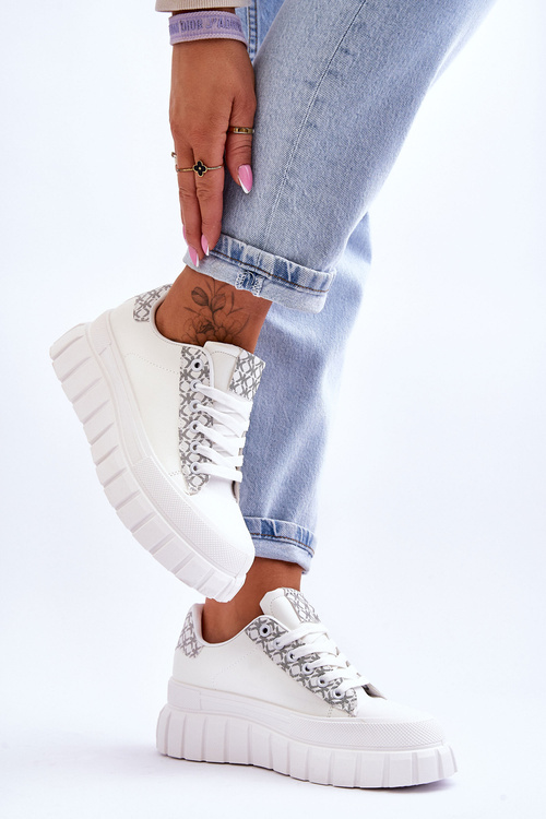 Damskie Skórzane Buty Sportowe Na Platformie Białe Alison