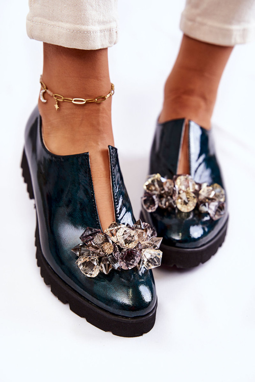 Eleganckie Lakierowane Półbuty Z Ozdobą Ciemnozielone Cindy