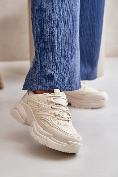 Buty Sportowe Sneakersy Damskie Na Masywnej Podeszwie Jasnobeżowe Lerista