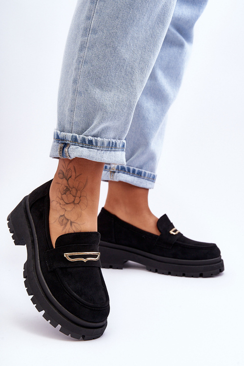 Damskie Zamszowe Wsuwane Mokasyny Czarne Pure Love