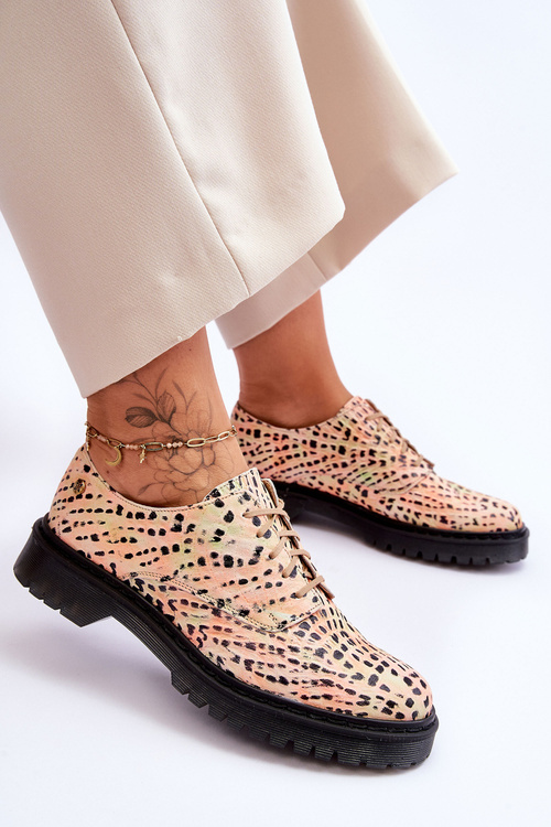 Damskie Skórzane Półbuty Oxfordy Maciejka 04087-18 Pomarańczowo-Czarne