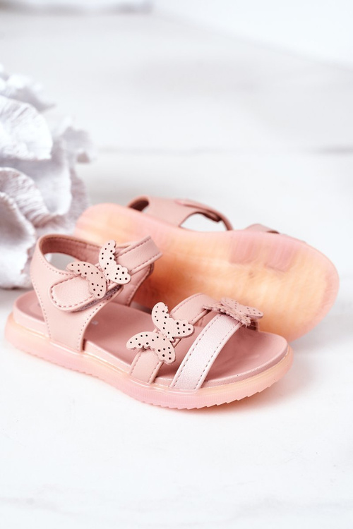 Dziecięce Sandały Z Motylkami Na Rzep Różowe Malvika