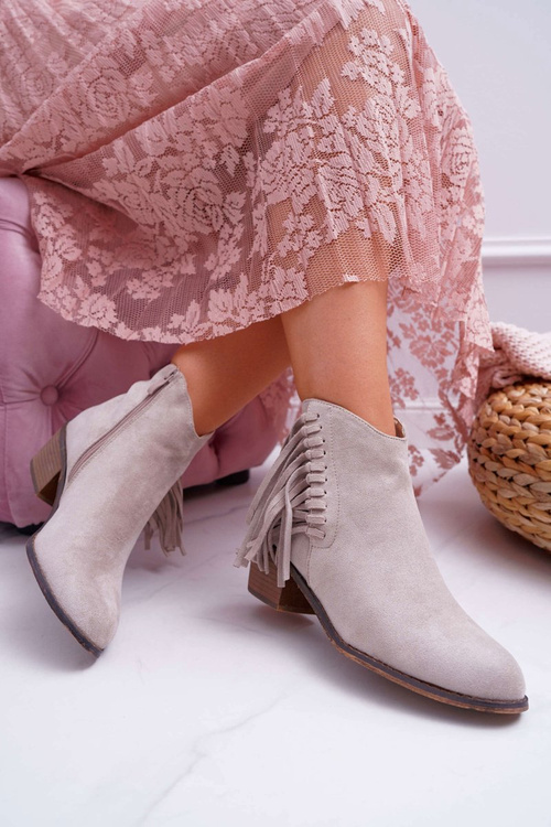 Botki Damskie Kowbojki Beżowe Agnes