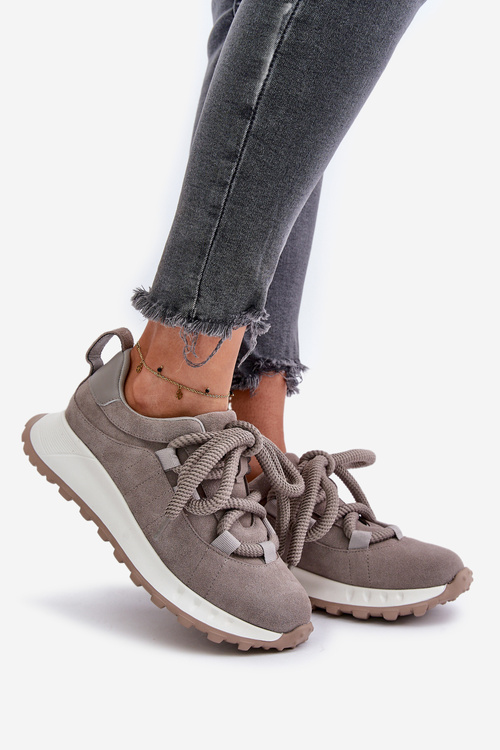 Zamszowe Sneakersy Damskie Z Grubym Sznurowaniem Artiker 54C1465 Szare