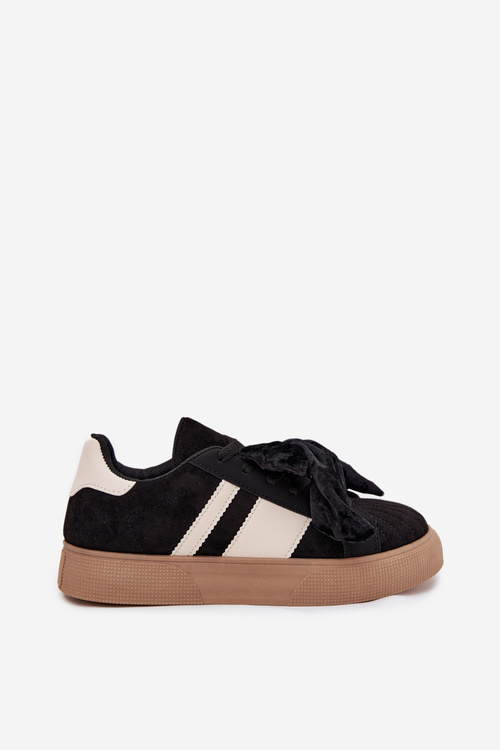 Sneakersy Damskie Z Welurową Kokardą Czarne Ashlyn