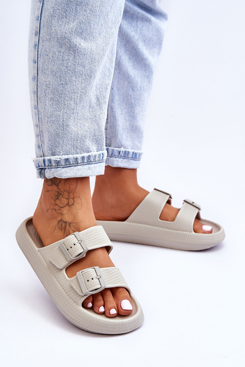 Damskie Piankowe Klapki Z Paskami Jasnoszare Sharmen