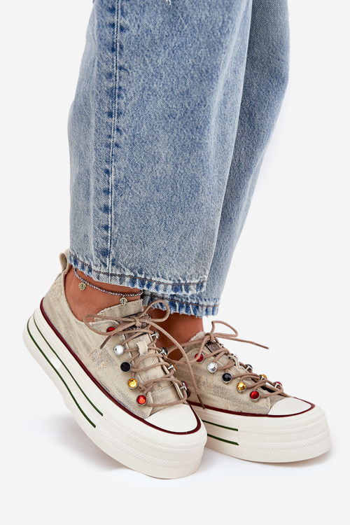 Trampki Damskie Na Platformie GOE RR2N4105 Beżowe