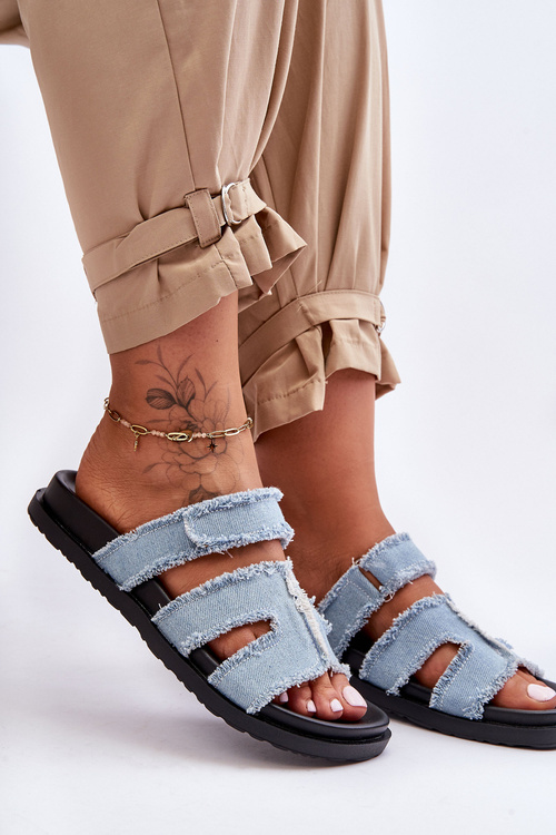 Damskie Klapki Materiałowe Na Rzep Niebieskie Lamirose