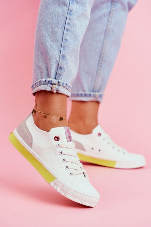 Trampki Damskie Cross Jeans Biało Żółte FF2R4042C