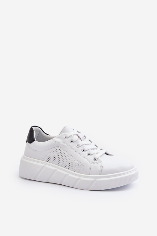 Damskie Skórzane Sneakersy Na Platformie Białe Gatira