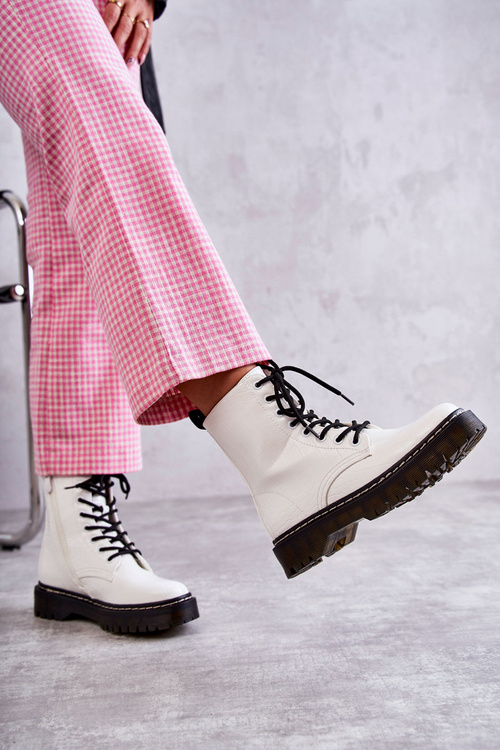 Damskie Ocieplane Botki Wężowe Białe Salma