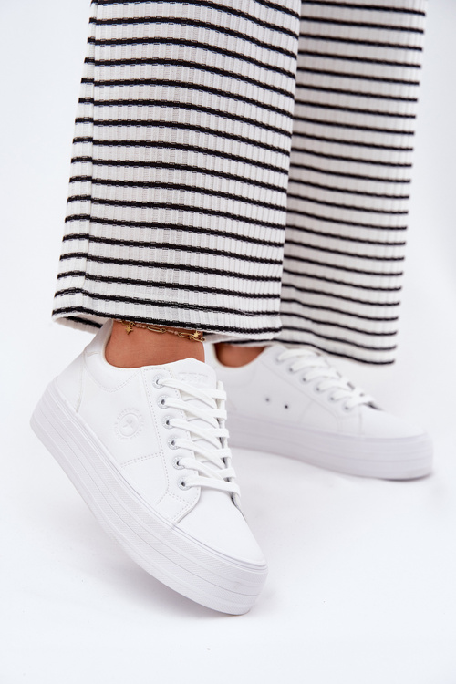 Eko Skórzane Trampki Damskie Na Platformie Big Star RR274298 Białe