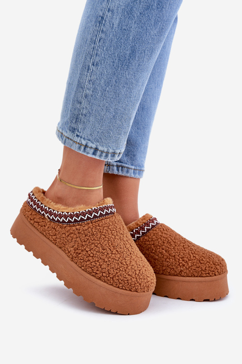 Śniegowce Kapcie Na Platformie Z Futerkiem Typu Baranek Camel Ovirissa