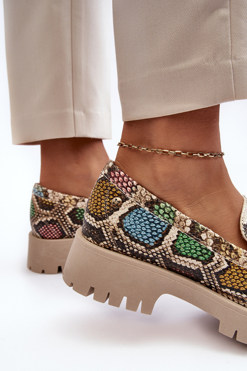 Damskie Skórzane Półbuty Frędzle Maciejka 05497-45 Multikolor