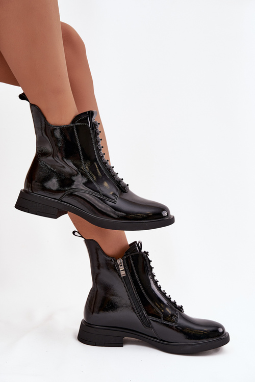 Lakierowane Botki Damskie Z Naturalnej Skóry D&A MR52-108 Czarne