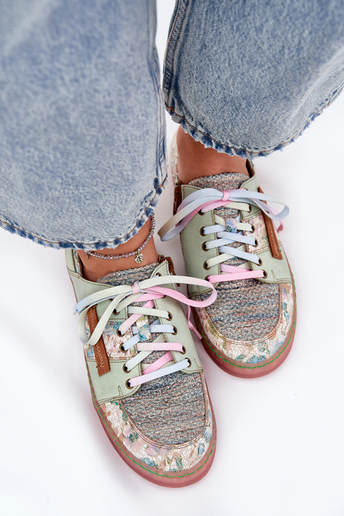 Skórzane Półbuty Damskie Maciejka 06791-09 Jasnozielone