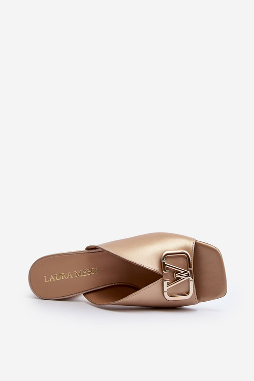 Eleganckie Klapki Damskie Na Obcasie Laura Messi 2771 Złote